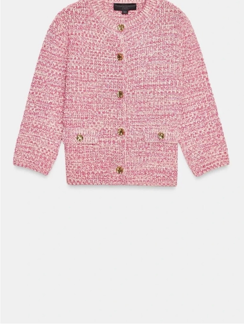 Zara Pink Tweed Button-Front Blazer